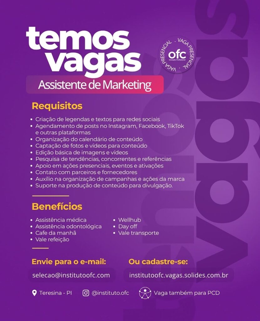 Vaga de emprego para Assistente de Marketing