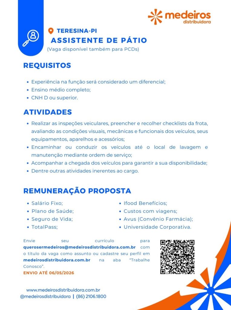 Vaga de emprego para Assistente de Pátio