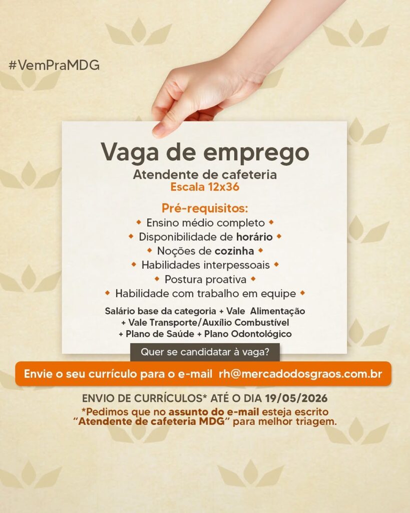 Vaga de emprego para Atendente de Cafeteria