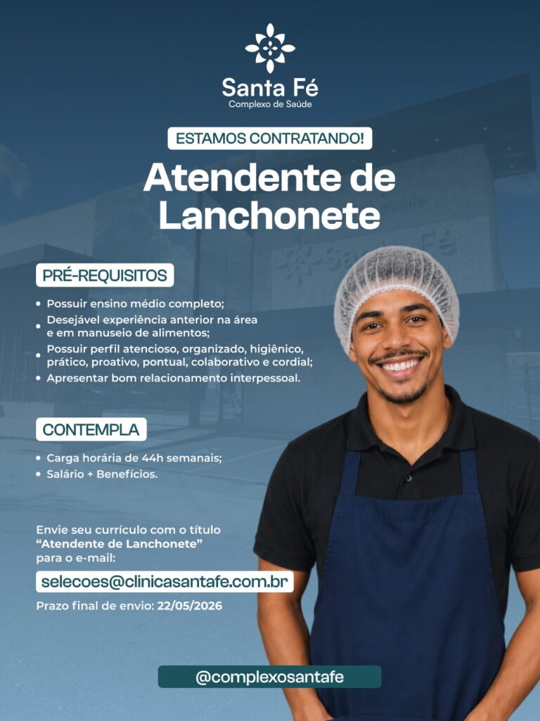 Vaga de emprego para Atendente de Lanchonete