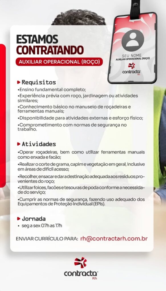 Vaga de emprego para Auxiliar Operacional (Roço)