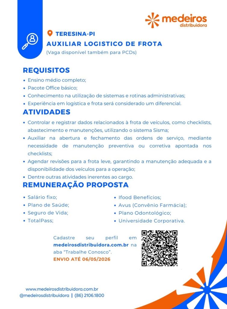 Vaga de emprego para Auxiliar de Logística de Frota