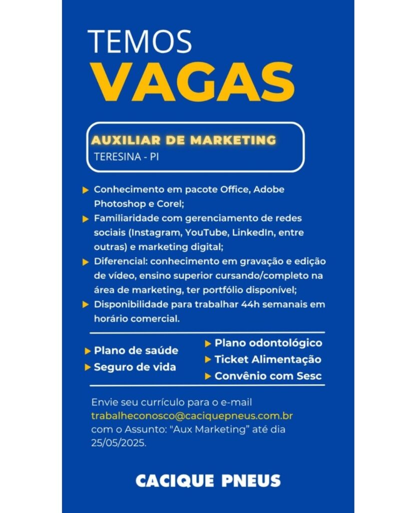 Vaga de emprego para Auxiliar de Marketing