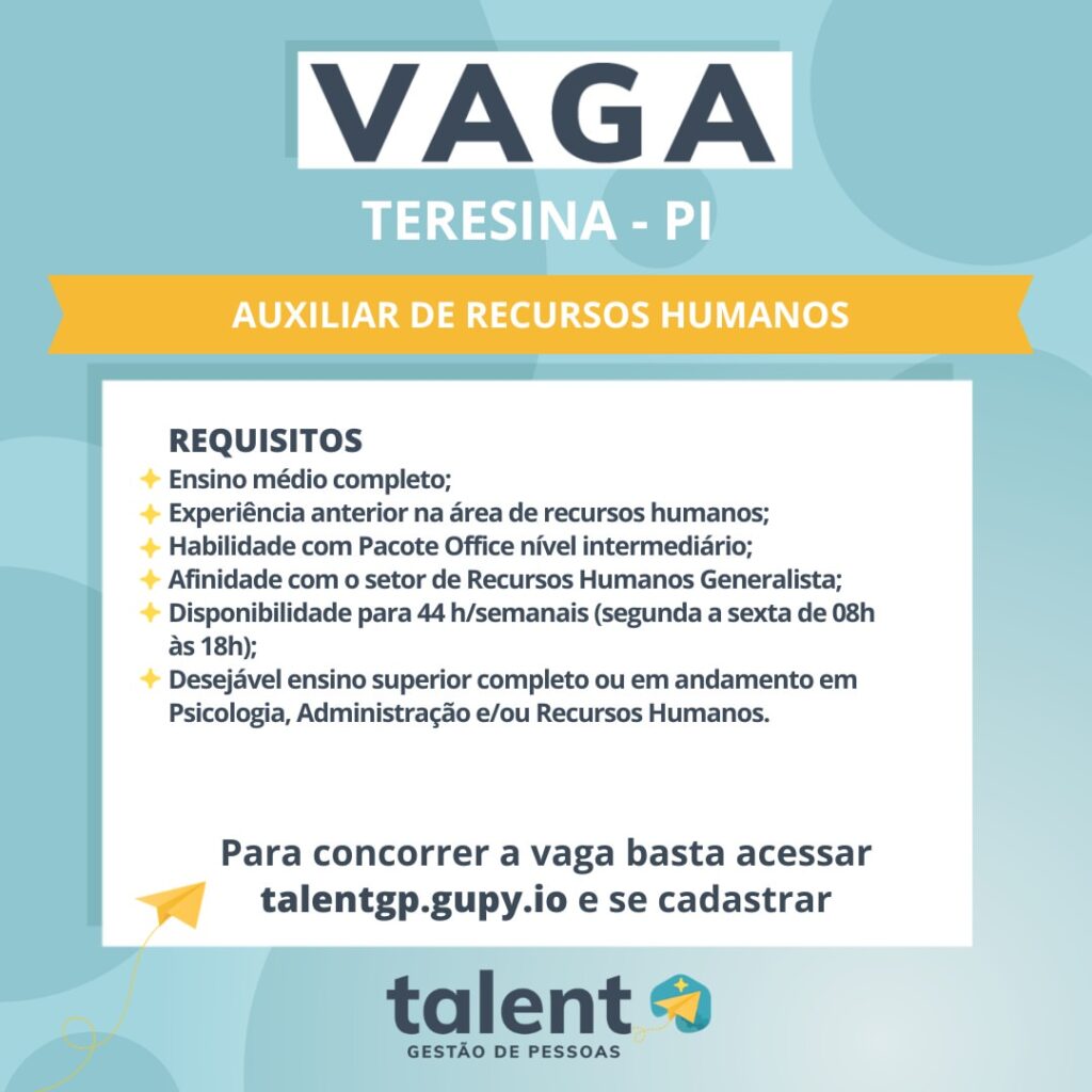 Vaga de emprego para Auxiliar de RH