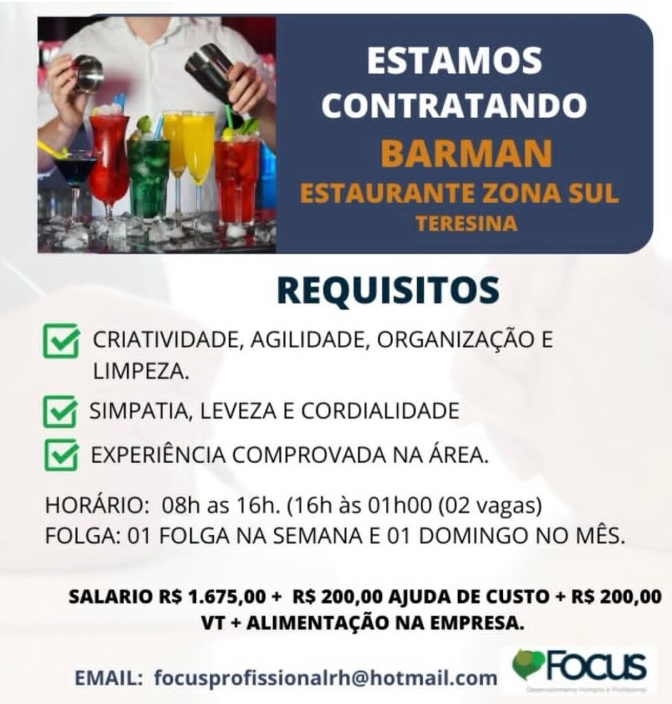 Vaga de emprego para Barman