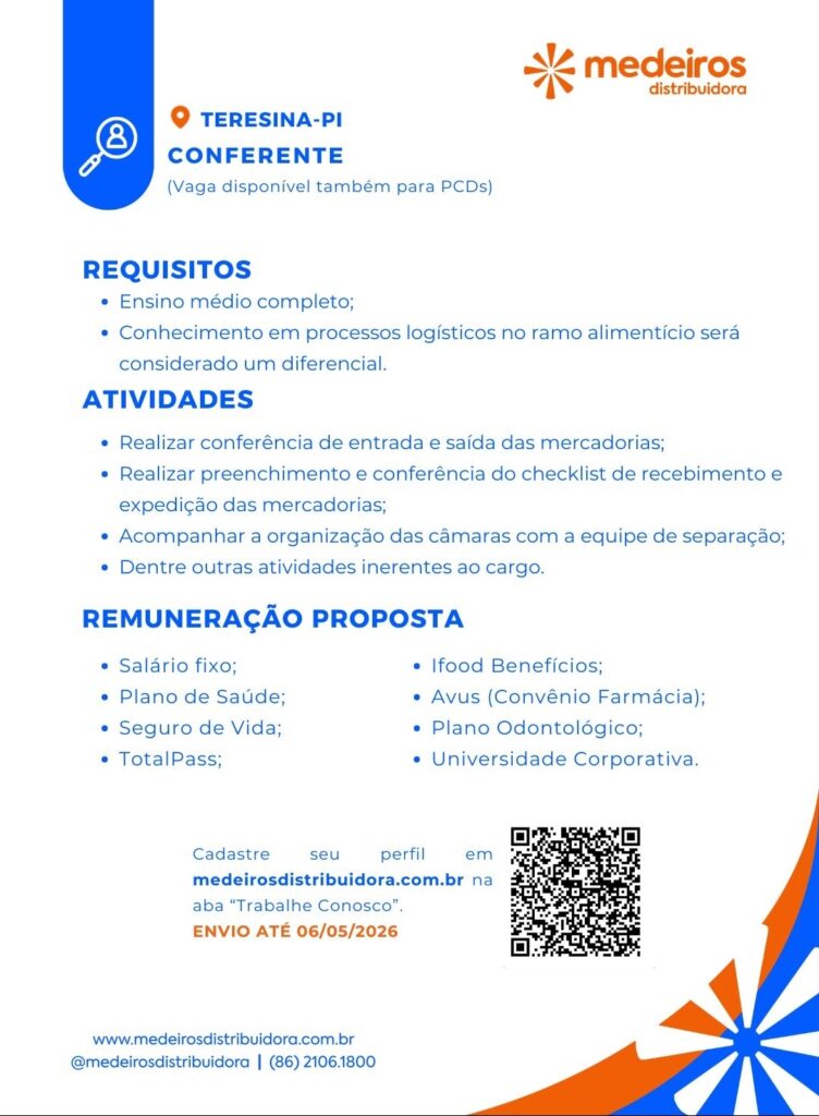 Vaga de emprego para Conferente