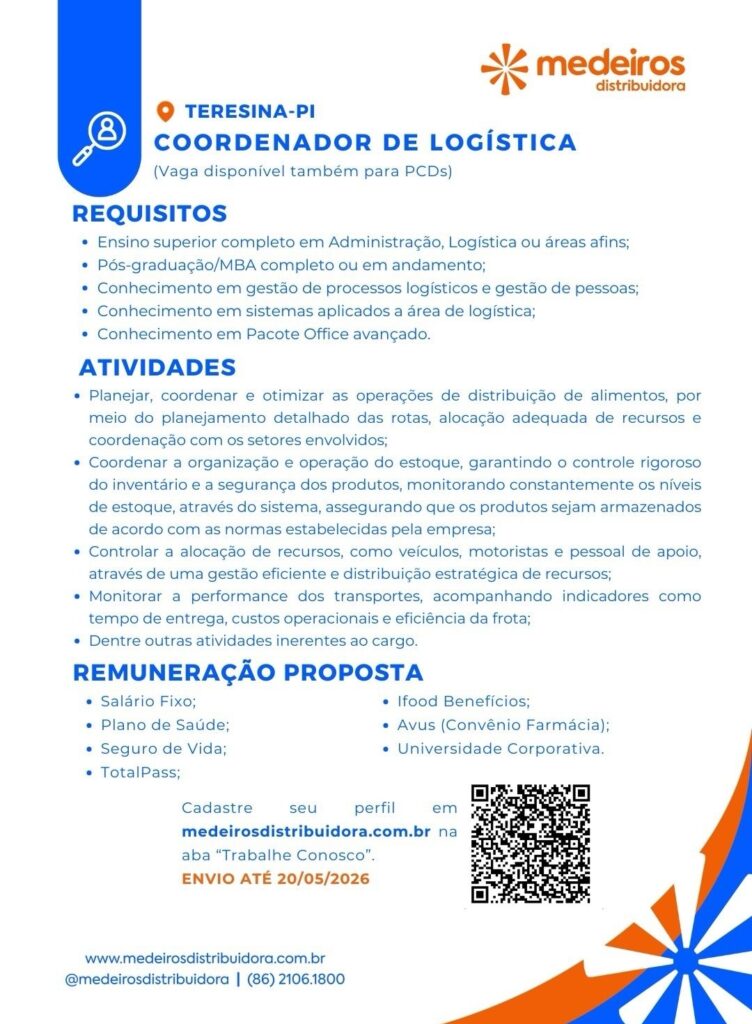 Vaga de emprego para Coordenador de Logística