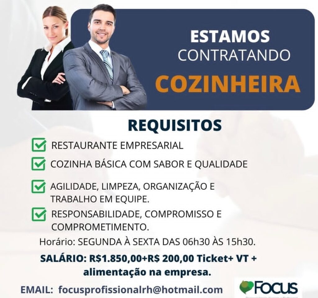 Vaga de emprego para Cozinheira