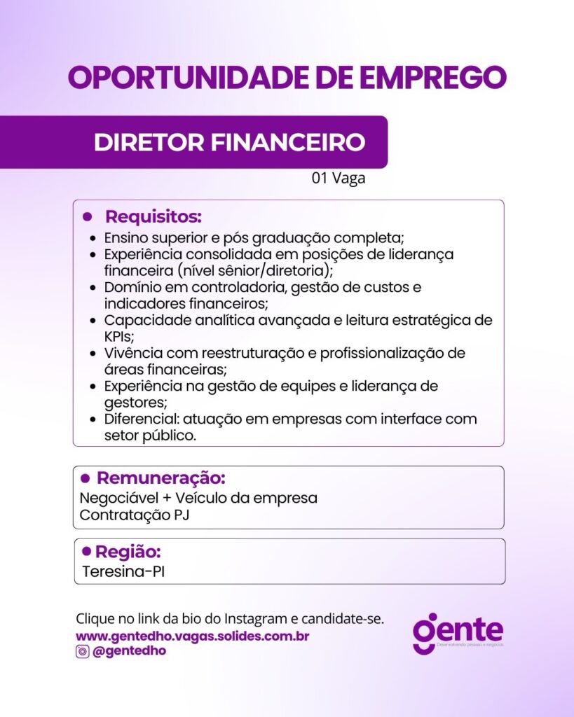 Vaga de emprego para Diretor Financeiro