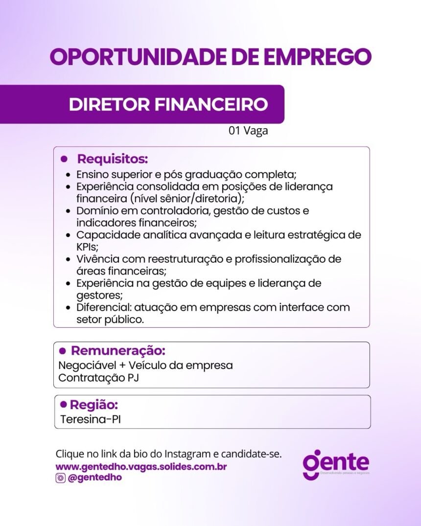 Vaga de emprego para Diretor Financeiro