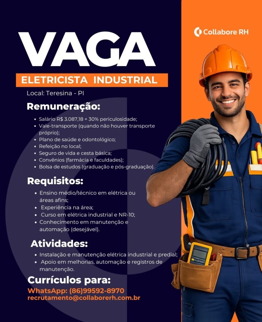 Vaga de emprego para Eletricista Industrial