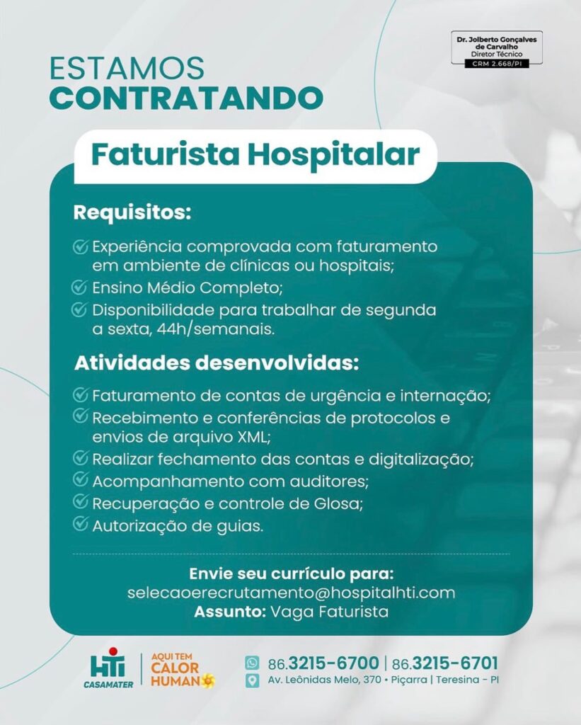 Vaga de emprego para Faturista Hospitalar