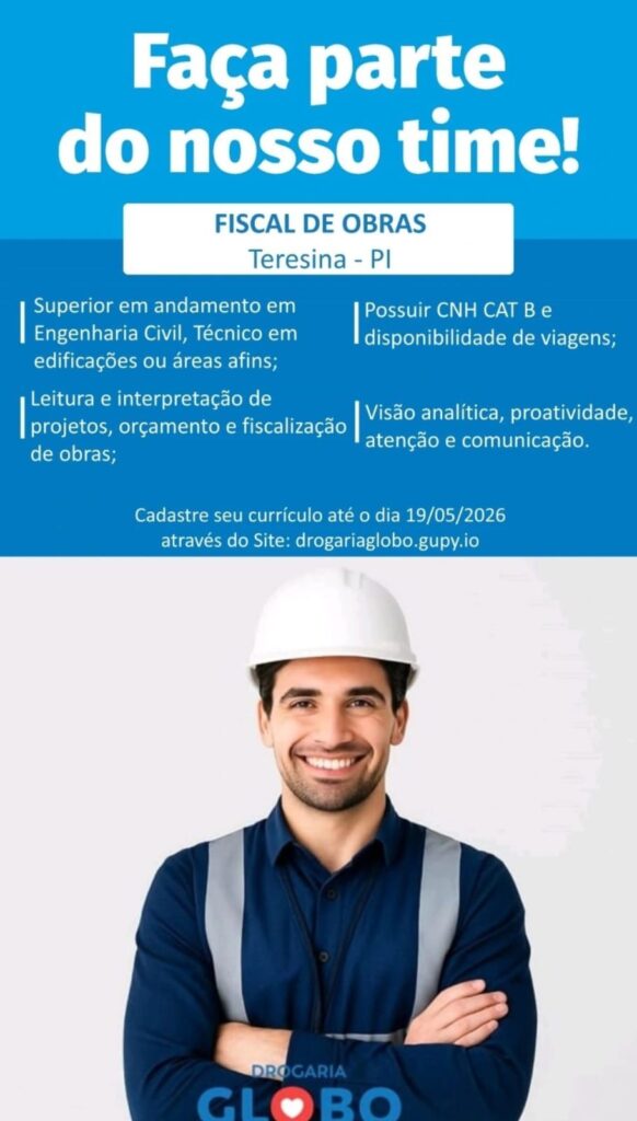 Vaga de emprego para Fiscal de Obras