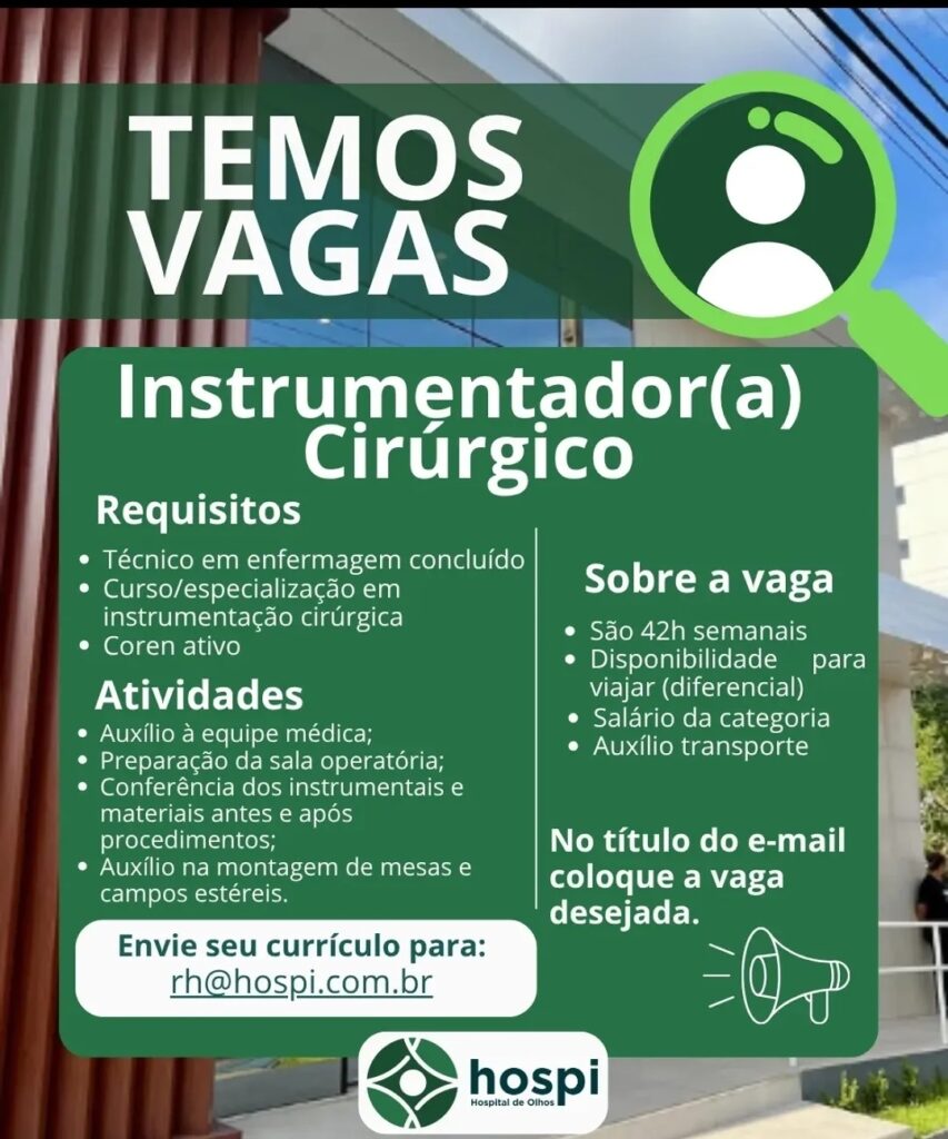 Vaga de emprego para Instrumentador(a) Cirúrgico
