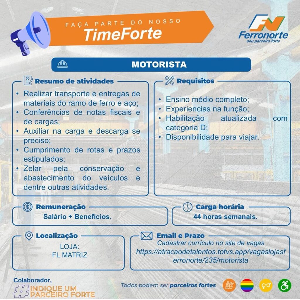 Vaga de emprego para Motorista