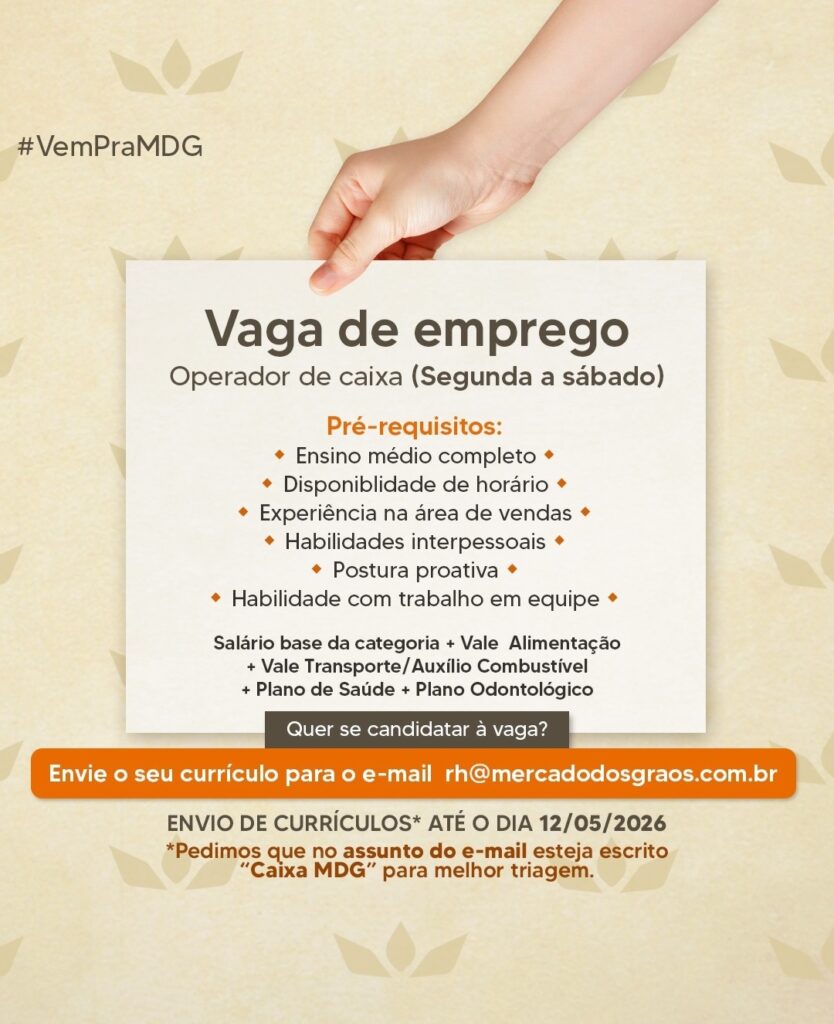 Vaga de emprego para Operador de Caixa