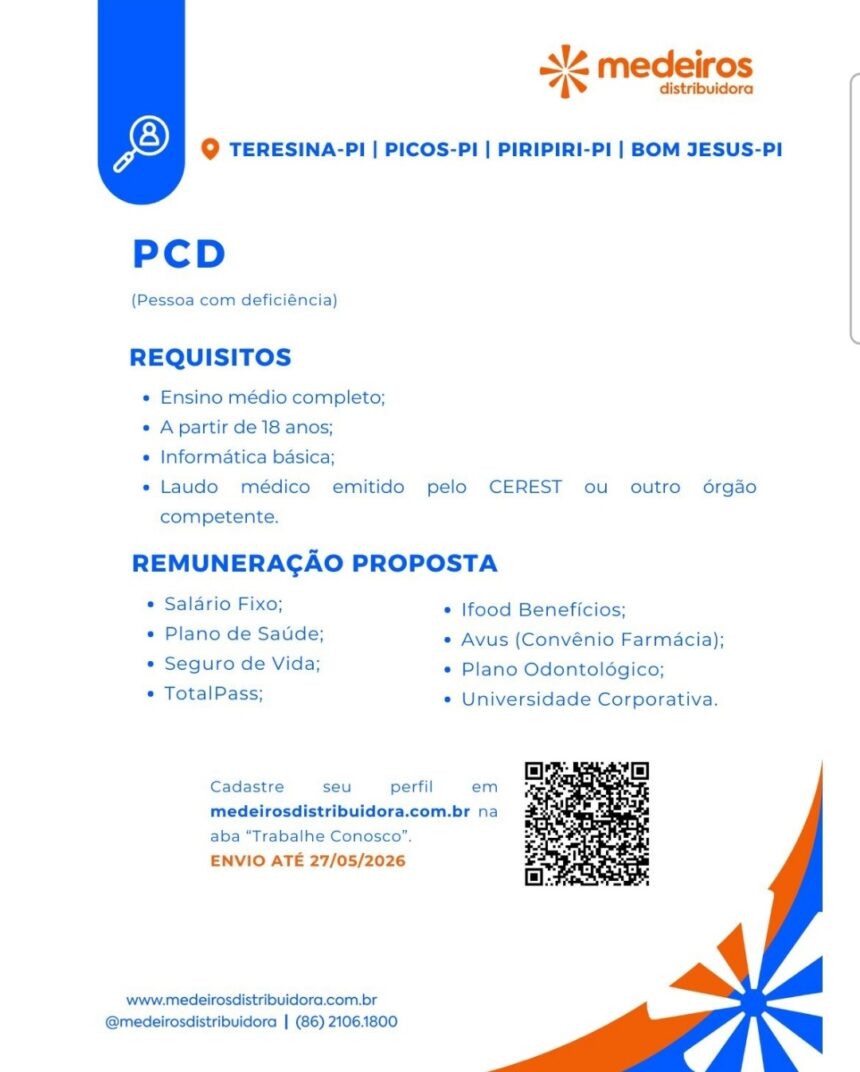 Vaga de emprego para PCD no Piauí