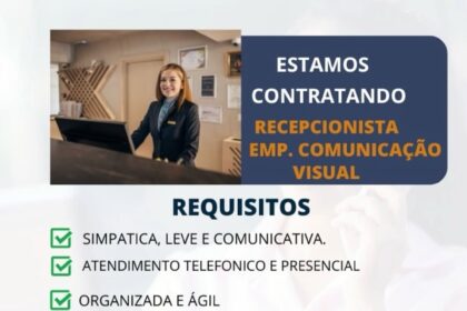 Vaga de emprego para Recepcionista