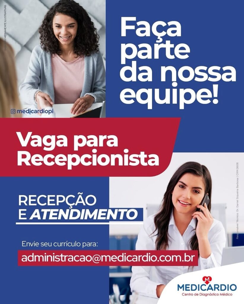 Vaga de emprego para Recepcionista