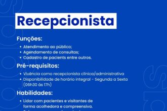 Vaga de emprego para Recepcionista