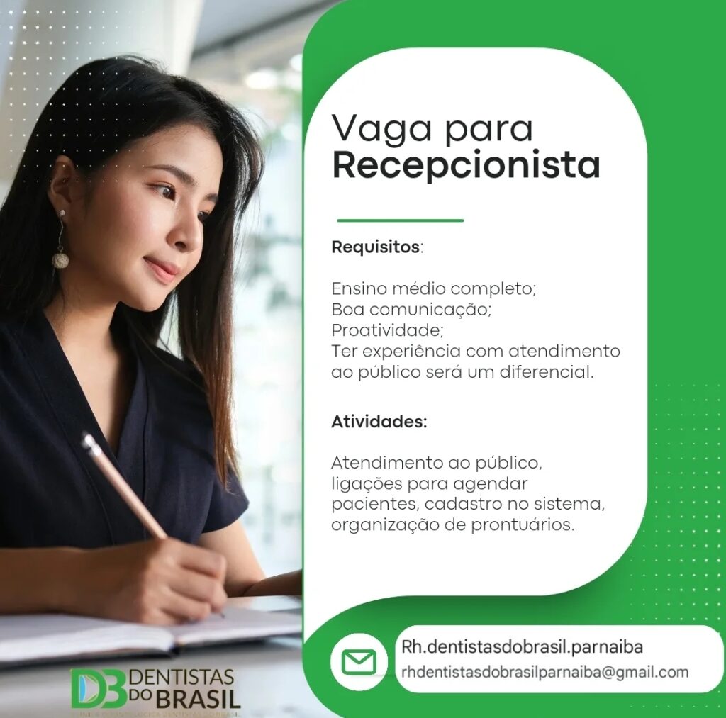 Vaga de emprego para Recepcionista