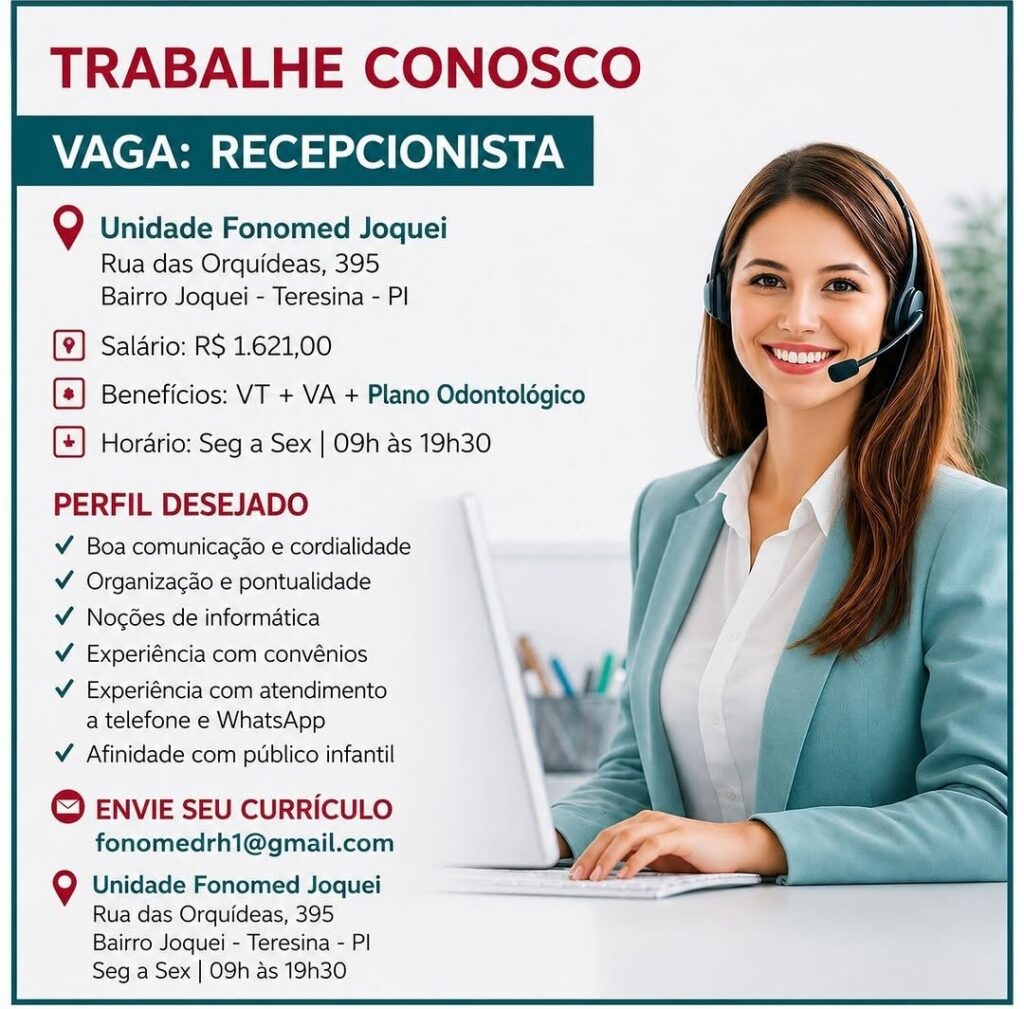 Vaga de emprego para Recepcionista