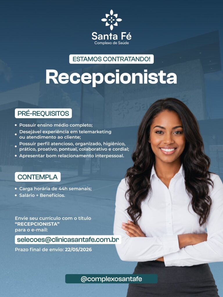 Vaga de emprego para Recepcionista