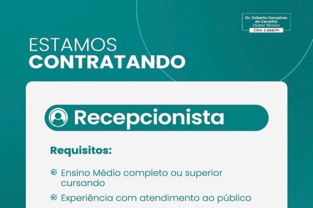 Vaga de emprego para Recepcionista