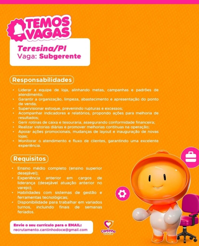 Vaga de emprego para Subgerente