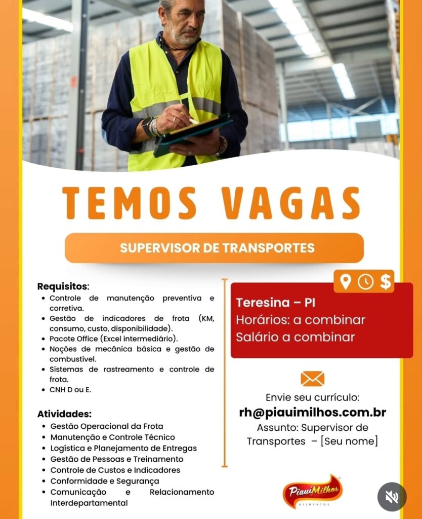 Vaga de emprego para Supervisor de Transportes