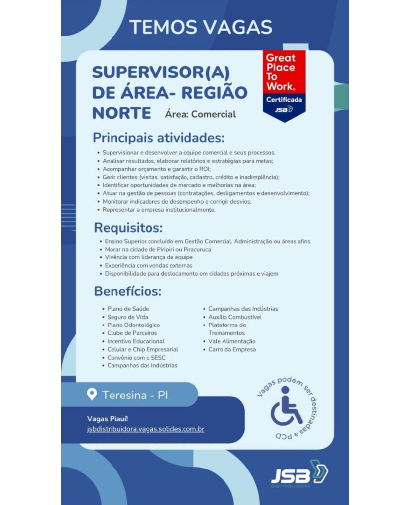 Vaga de emprego para Supervisor(a) de Área