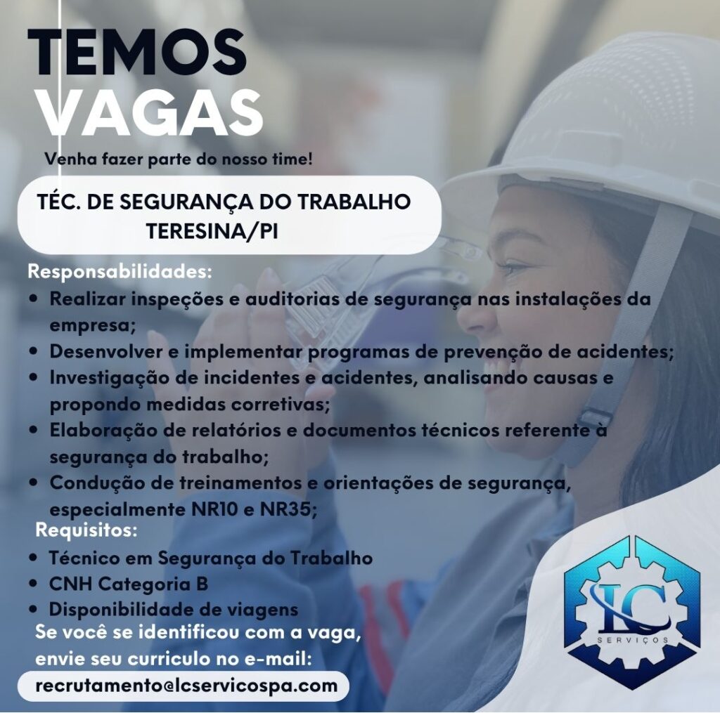 Vaga de emprego para Téc. de Segurança do Trabalho