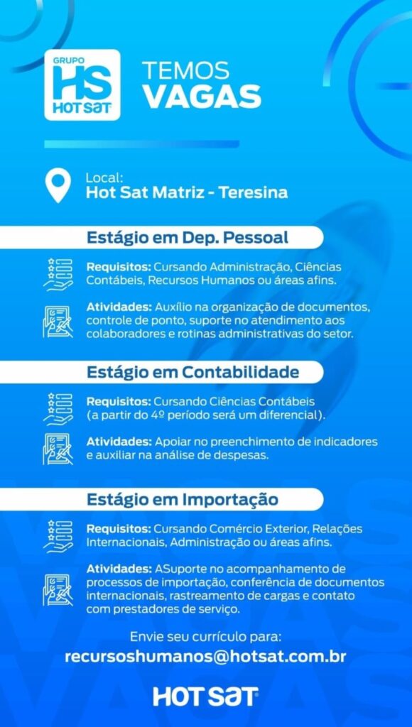 Vagas de Estágio para DP, Contabilidade e Importação