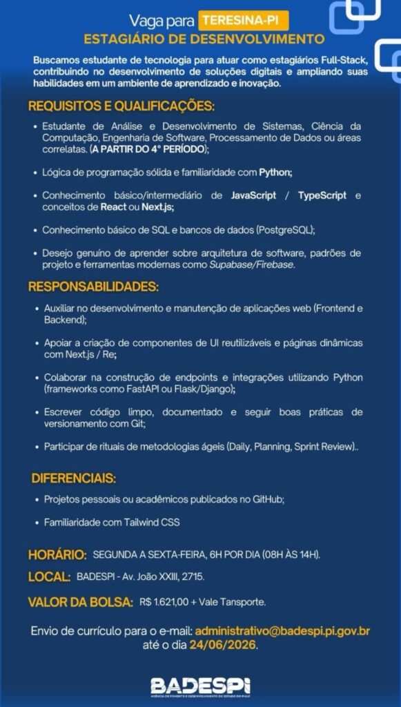 Vaga de Estágio para Desenvolvimento