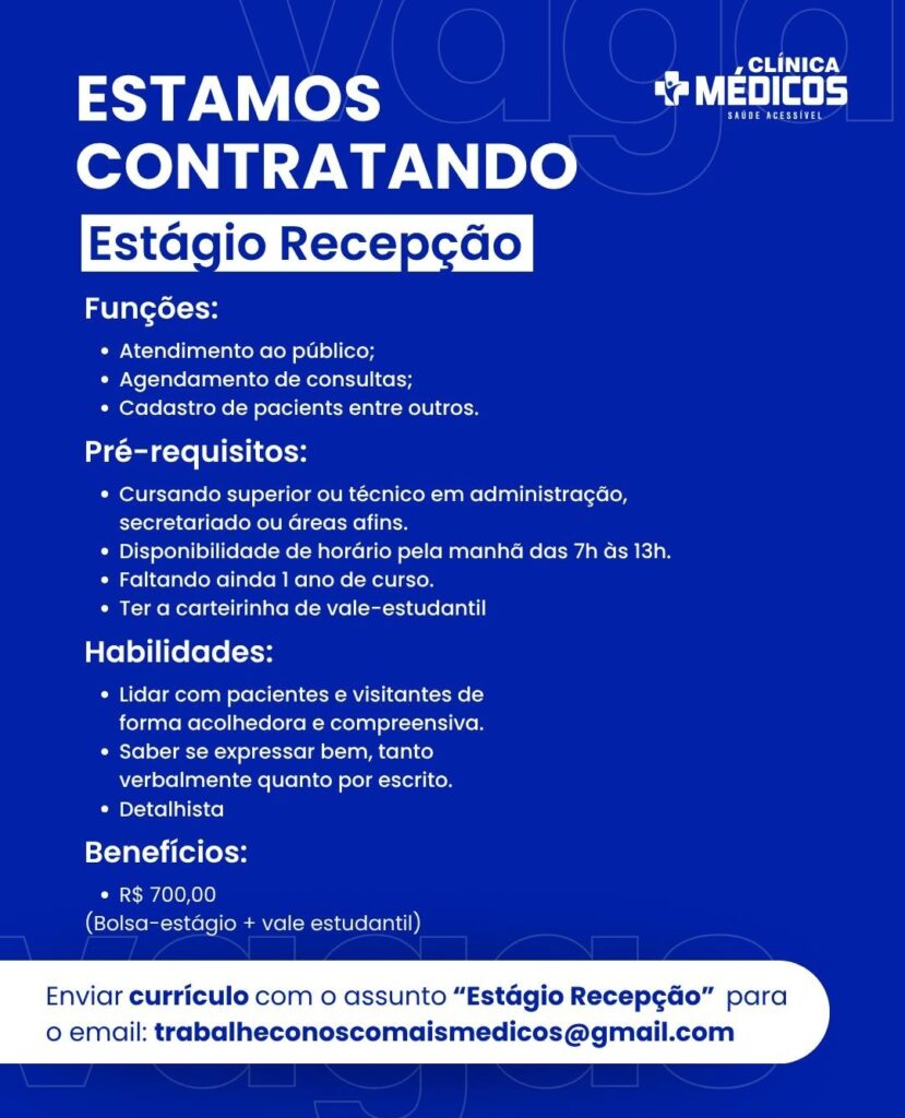 Vaga de Estágio para Recepção