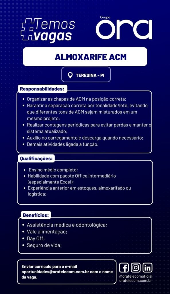 Vaga de emprego para Almoxarife ACM