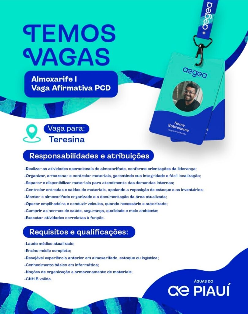 Vaga de emprego para Almoxarife (PCD)