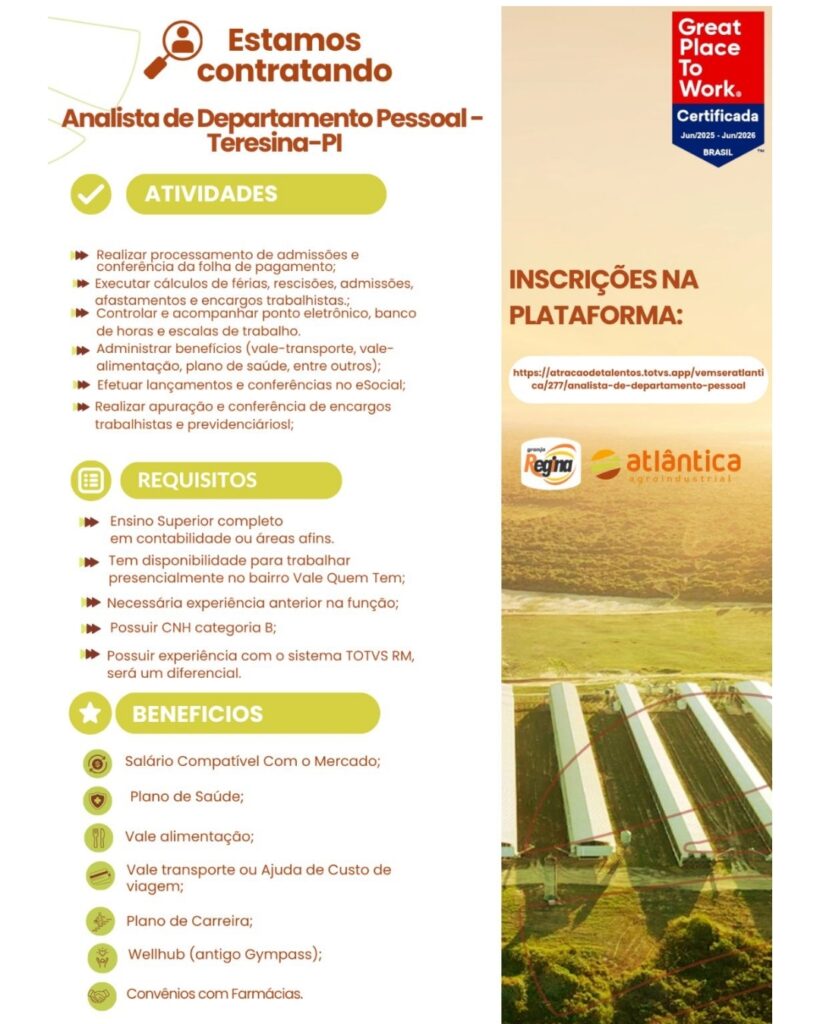 Vaga de emprego para Analista de DP