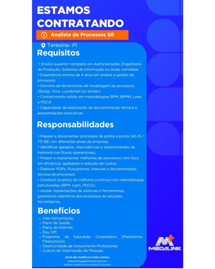 Vaga de emprego para Analista de Processos SR