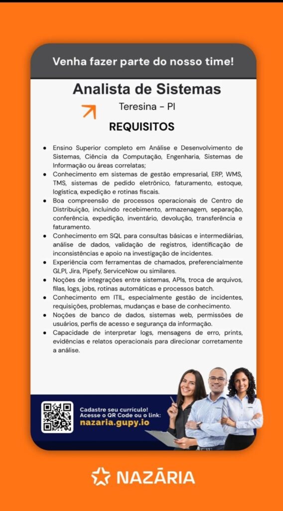 Vaga de emprego para Analista de Sistemas