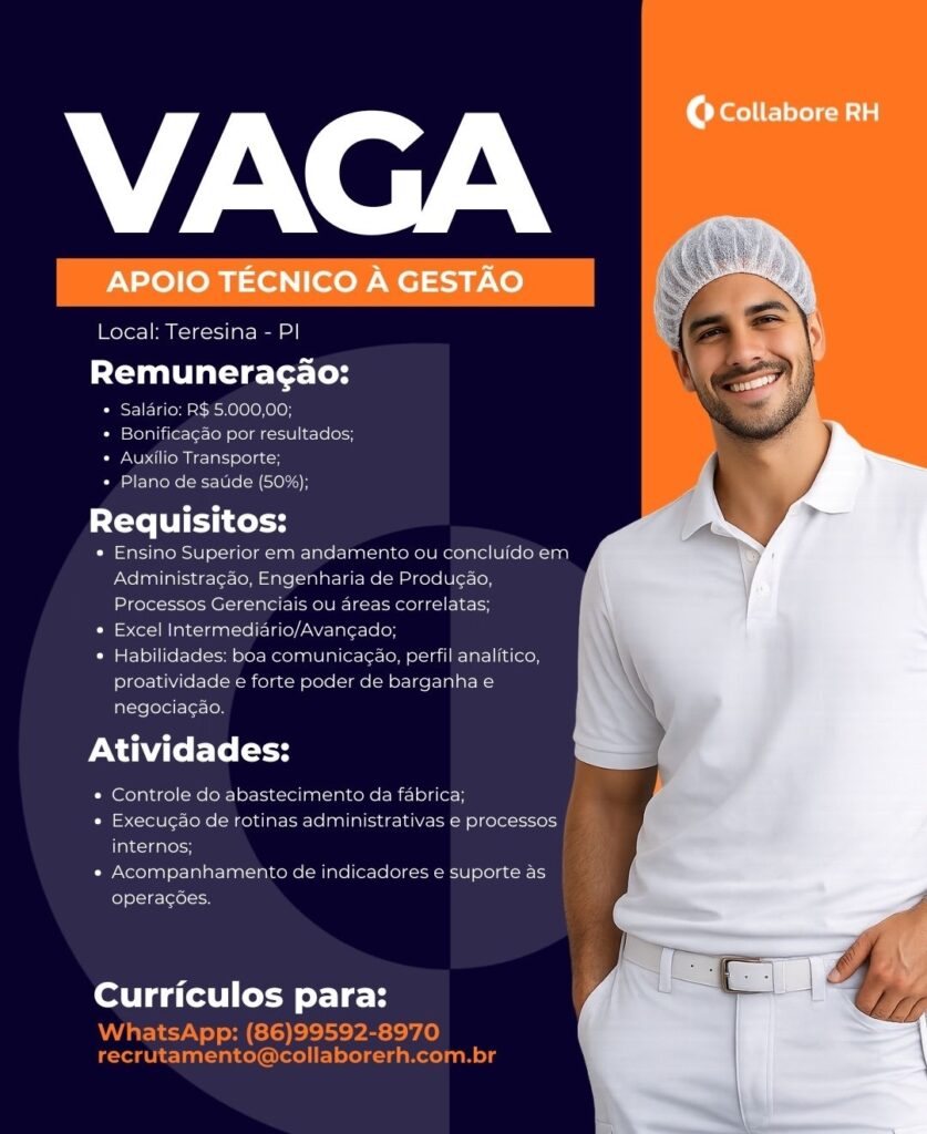 Vaga de emprego para Apoio Técnico á Gestão