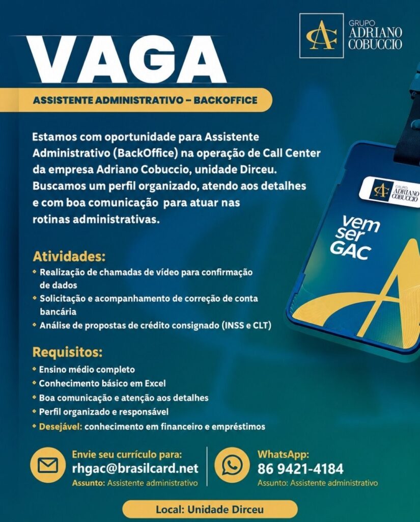 Vaga de emprego para Assistente Adm