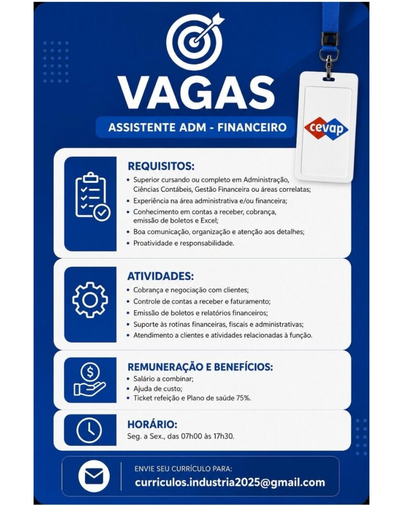 Vaga de emprego para Assistente Administrativo