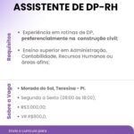 Vaga de emprego para Assistente de DP-RH