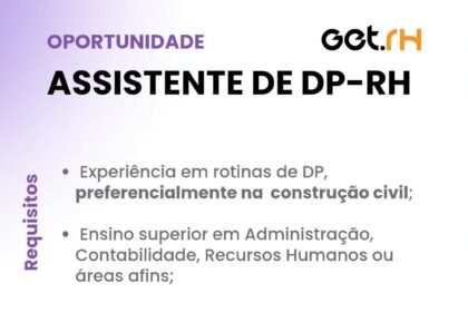 Vaga de emprego para Assistente de DP-RH