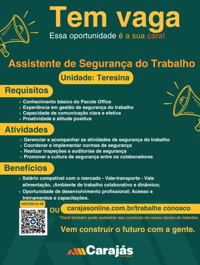 Vaga de emprego para Assistente de Segurança do Trabalho