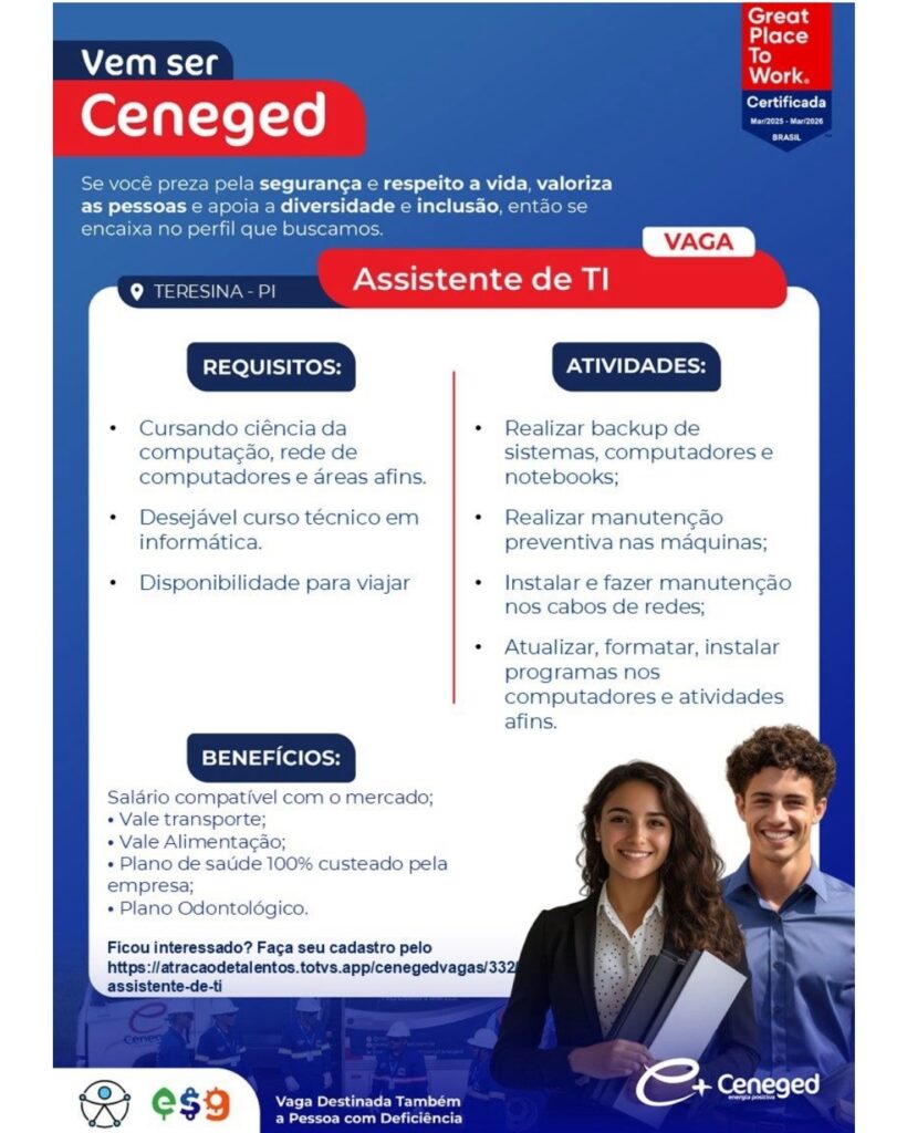 Vaga de emprego para Assistente de TI