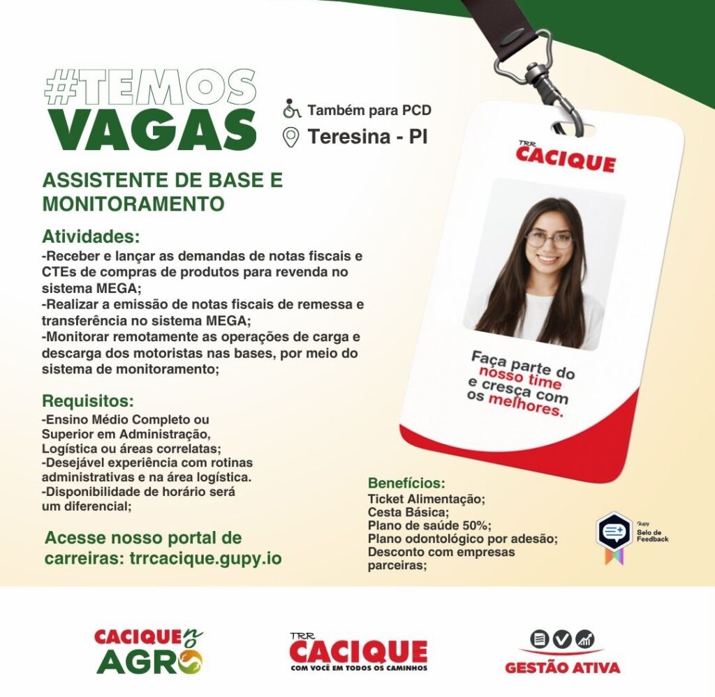 Vaga de emprego para Asssitente de Base e Monitoramento