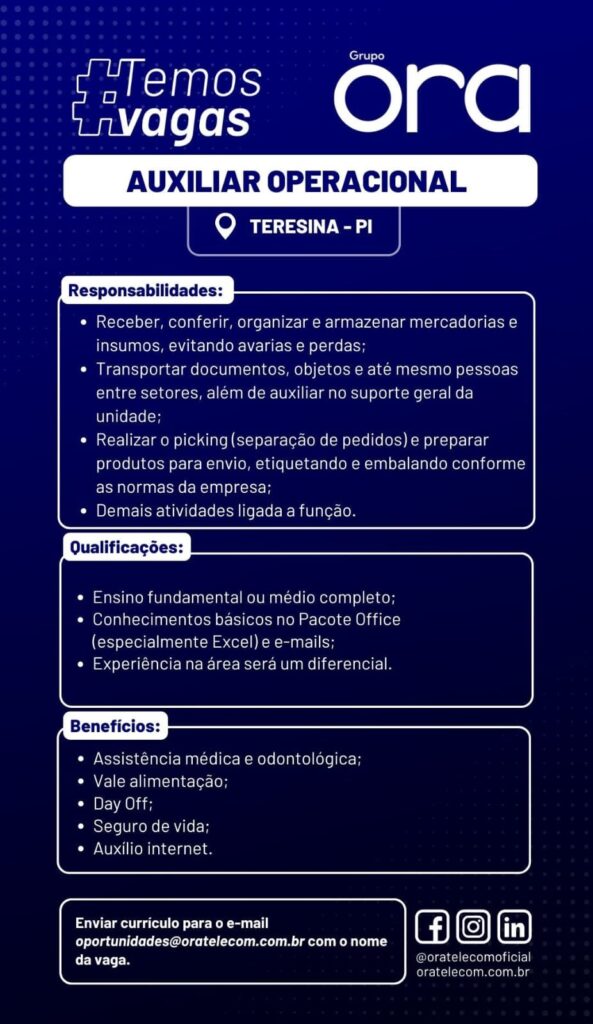 Vaga de emprego para Auxiliar Operacional