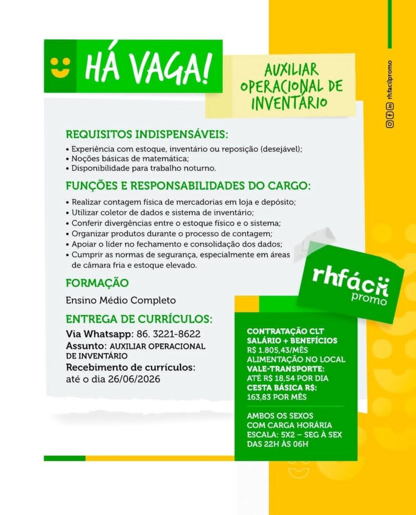 Vaga de emprego para Auxiliar Operacional de Inventário